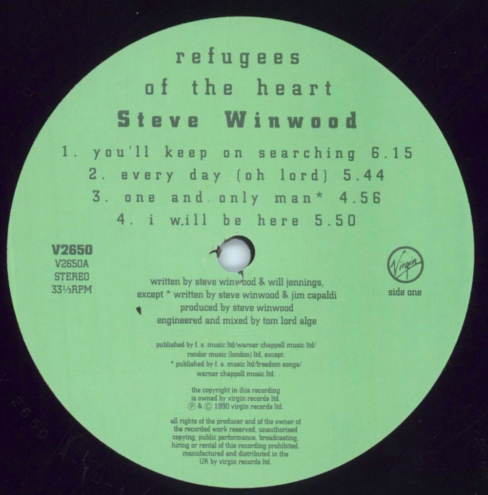 Steve Winwood Refugees Of The Heart UK vinyl LP album (LP record) WWDLPRE584061