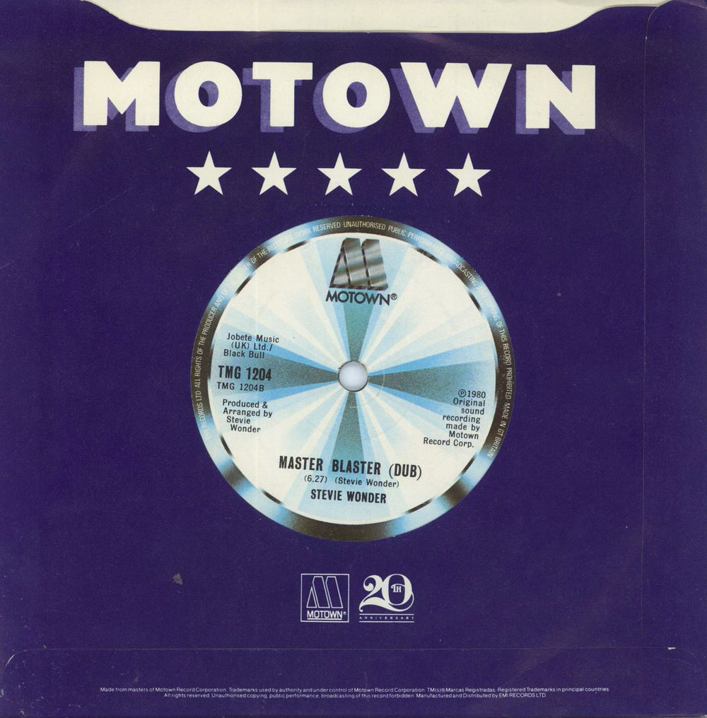 Stevie Wonder Master Blaster (Jammin') - solid centre UK 7" vinyl single (7 inch record / 45)