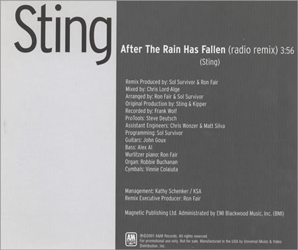 Sting After The Rain Has Fallen US Promo CD single (CD5 / 5") STIC5AF183526