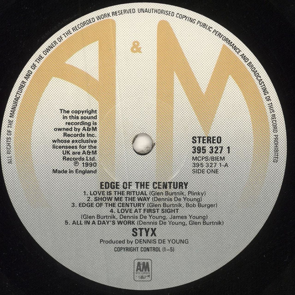 Styx Edge Of The Century UK vinyl LP album (LP record) STXLPED748226