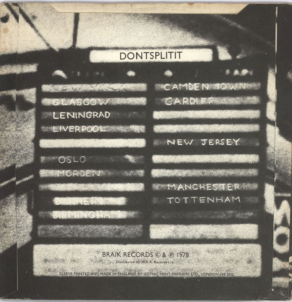 Subway Sect Nobody's Scared UK 7" vinyl single (7 inch record / 45) SWU07NO518685