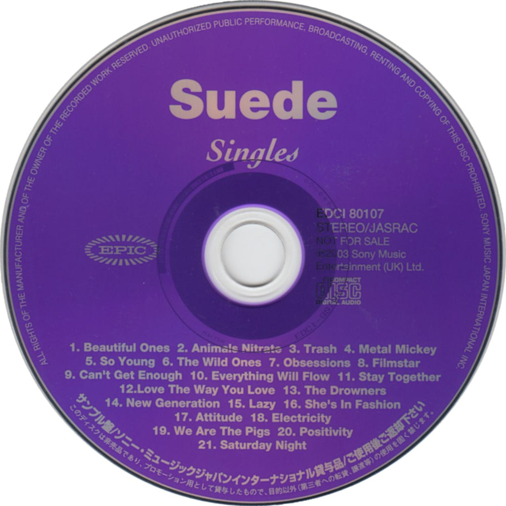 Suede Singles Japanese Promo CD album (CDLP) EDCI80107