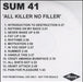 Sum 41 All Killer No Filler UK Promo CD-R acetate CDR ACETATE