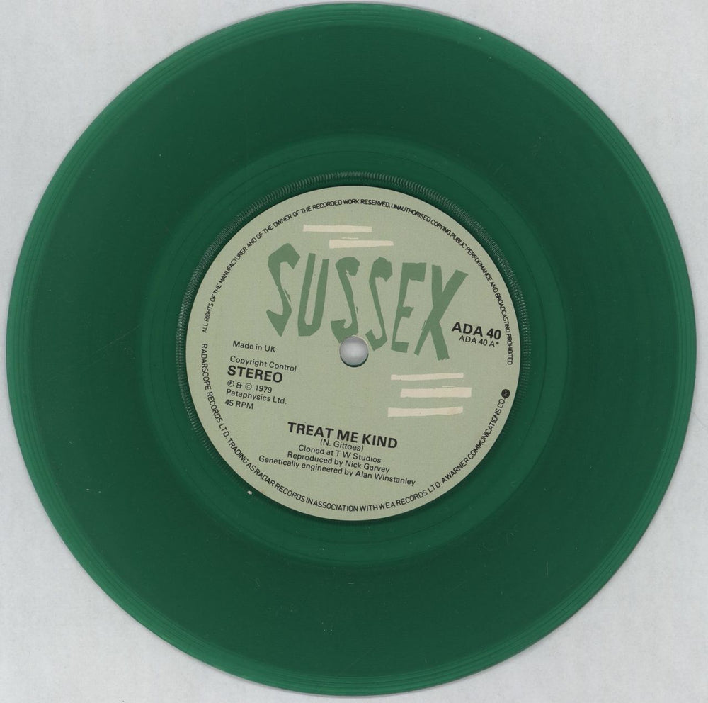 Sussex Treat Me Kind - Green vinyl UK 7" vinyl single (7 inch record / 45) ADA40