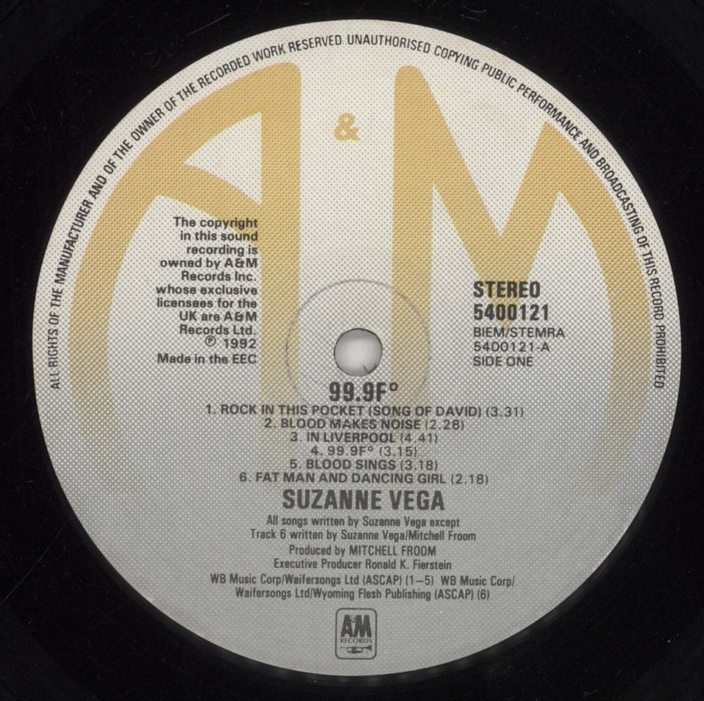 Suzanne Vega 99.9F° (Ninety-Nine Point Nine Fahrenheit Degrees) UK vinyl LP album (LP record) VEGLPFN495080