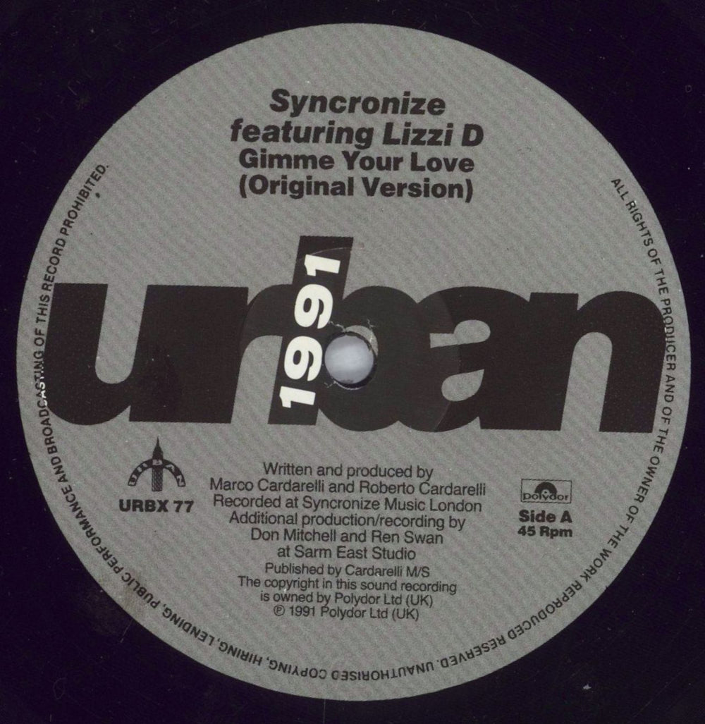 Syncronize Gimme Your Love UK 12" vinyl single (12 inch record / Maxi-single) 63612GI827753