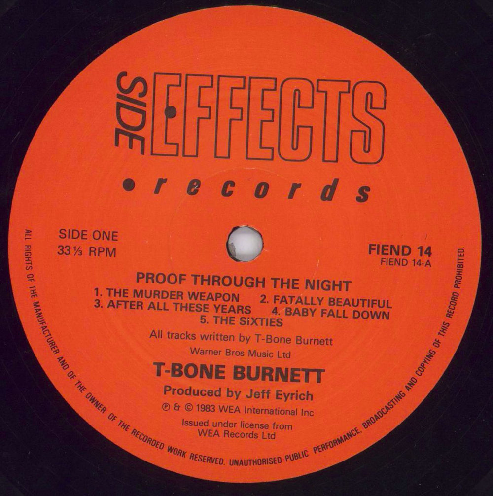 T-Bone Burnett Proof Through The Night - Stickered Sleeve + Lyric Inner UK vinyl LP album (LP record) TU-LPPR337836