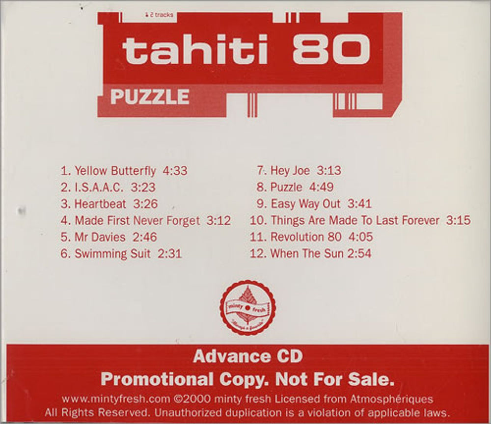 Tahiti 80 Puzzle US Promo CD album (CDLP) T8ACDPU480896