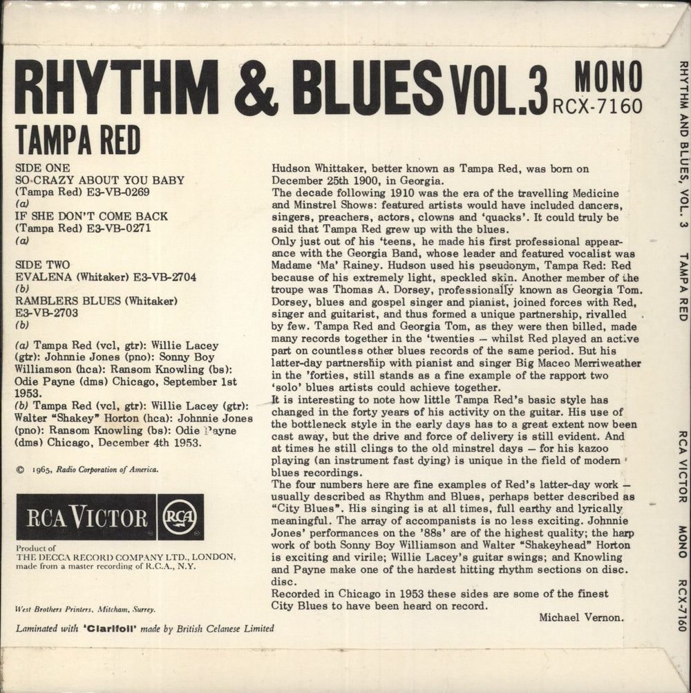 Tampa Red Rhythm & Blues Vol. 3 UK 7" vinyl single (7 inch record / 45)