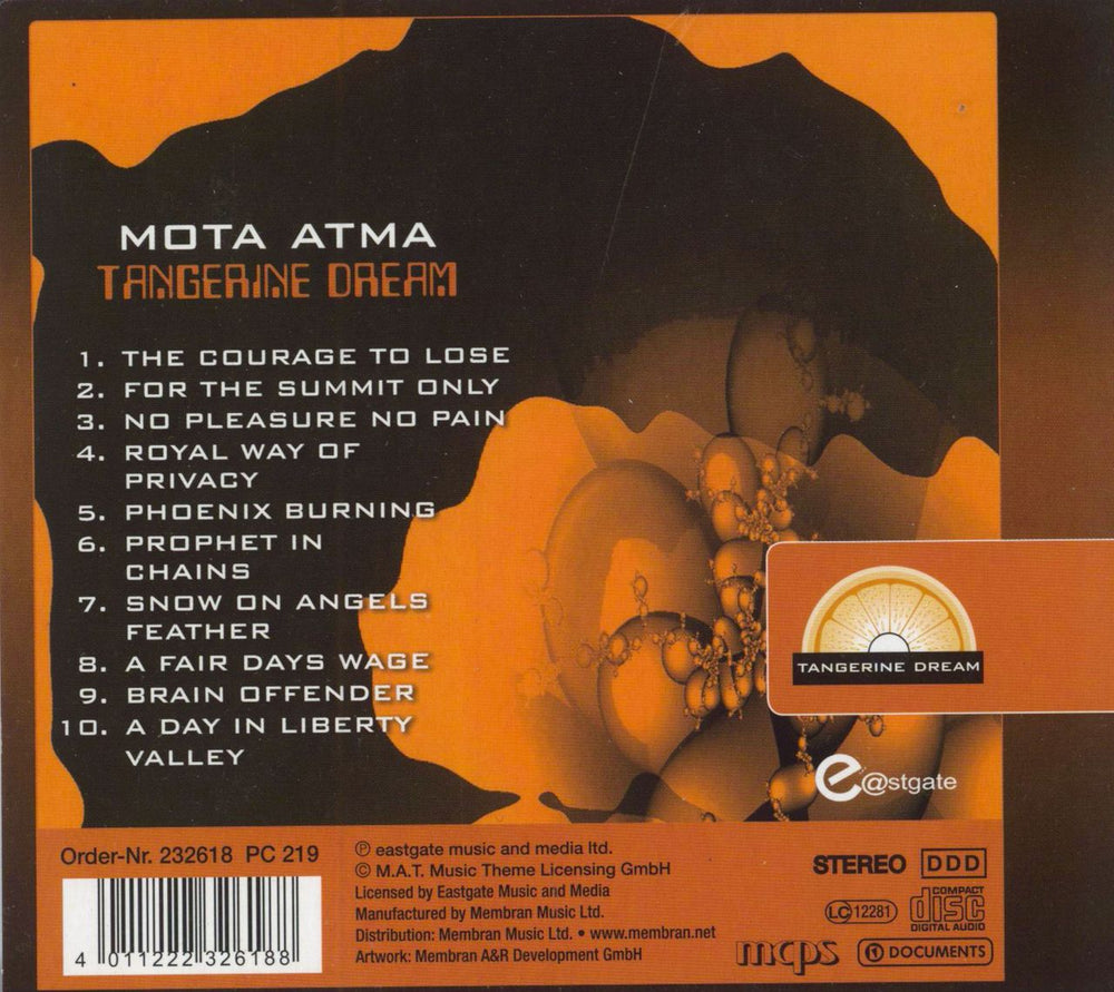 Tangerine Dream Mota Atma German CD album (CDLP) 4011222326188