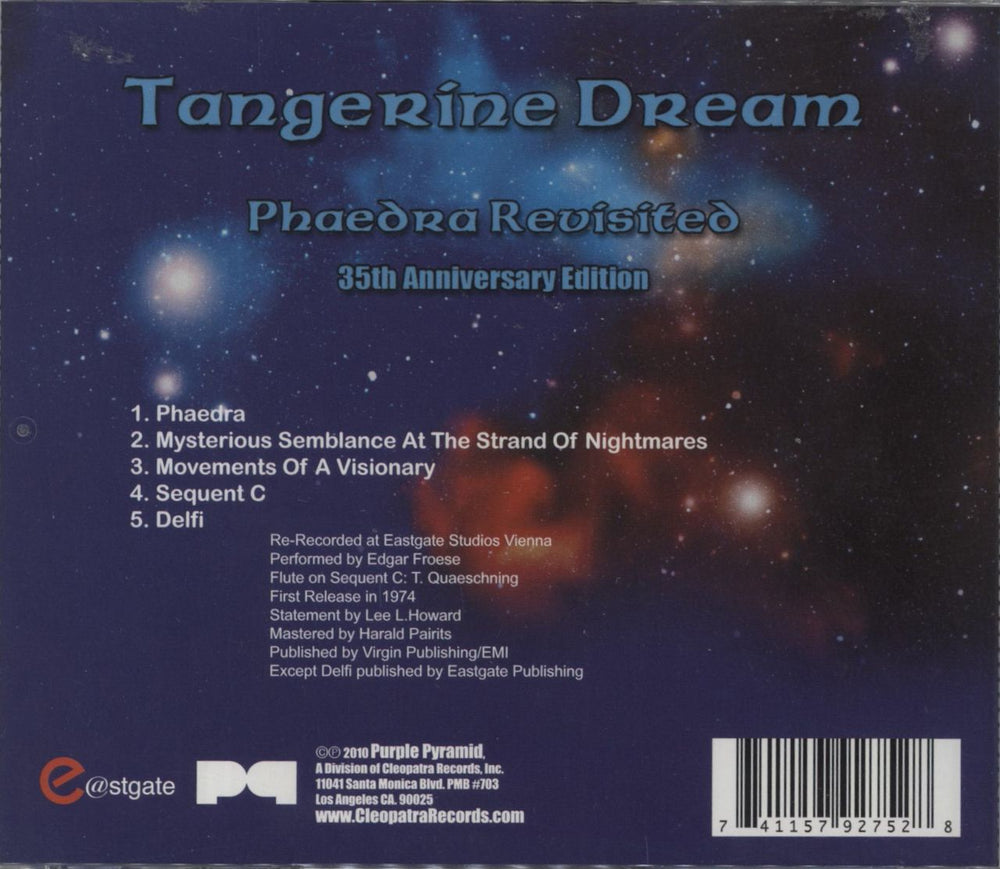 Tangerine Dream Phaedra Revisited - (35th Anniversary Edition) US CD album (CDLP) 741157927528