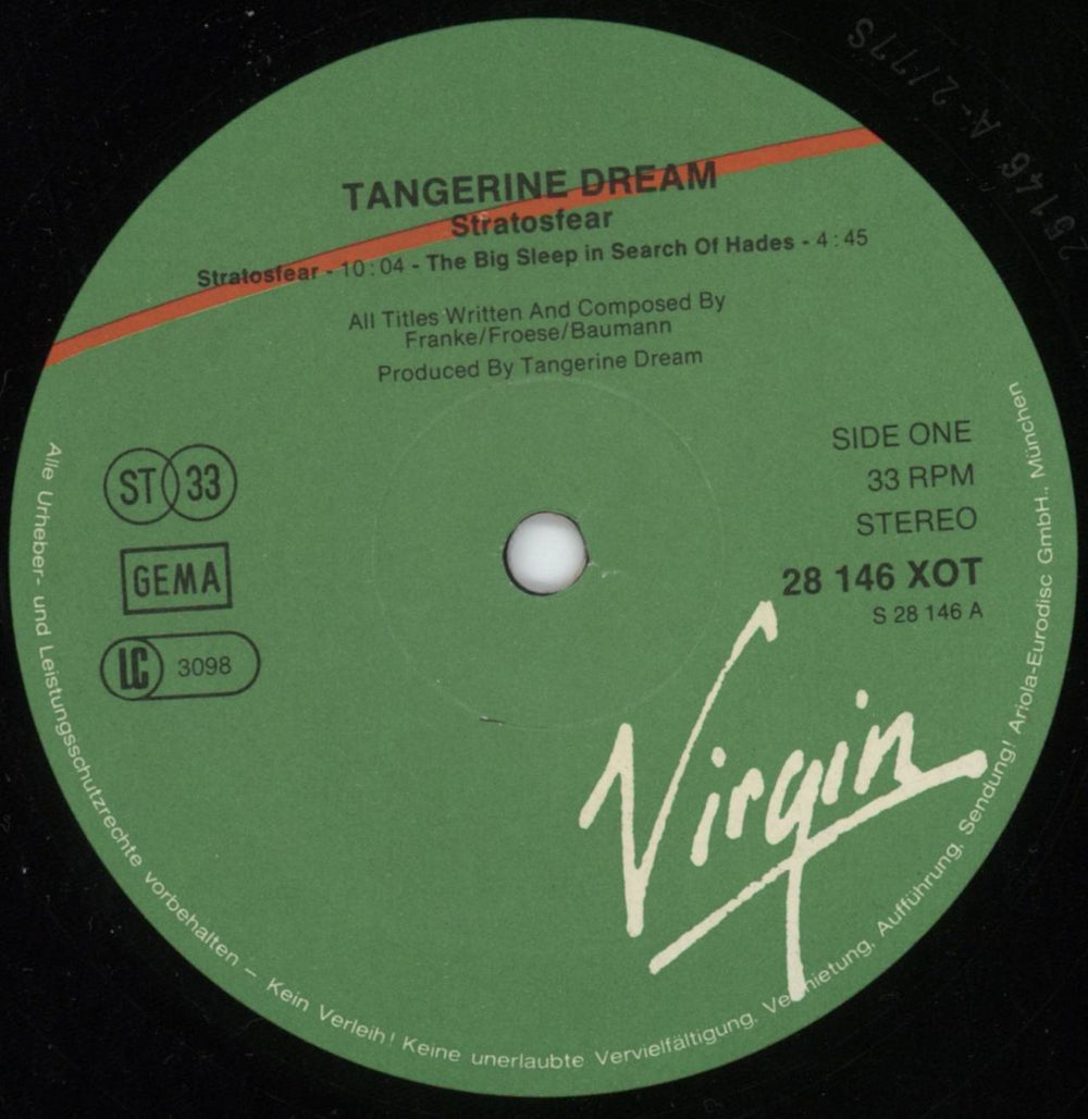 Tangerine Dream Stratosfear German vinyl LP album (LP record) TANLPST816121