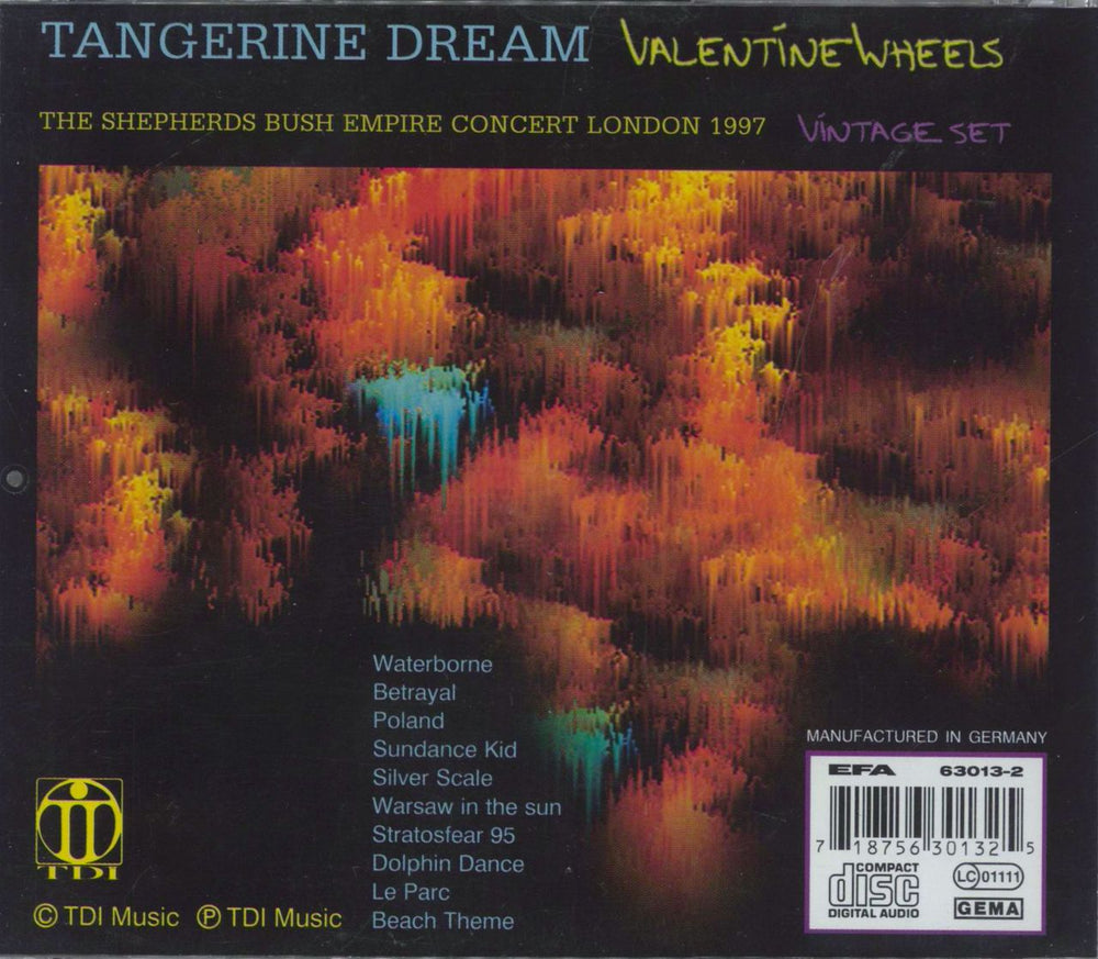 Tangerine Dream Valentine Wheels German CD album (CDLP) 718756301325