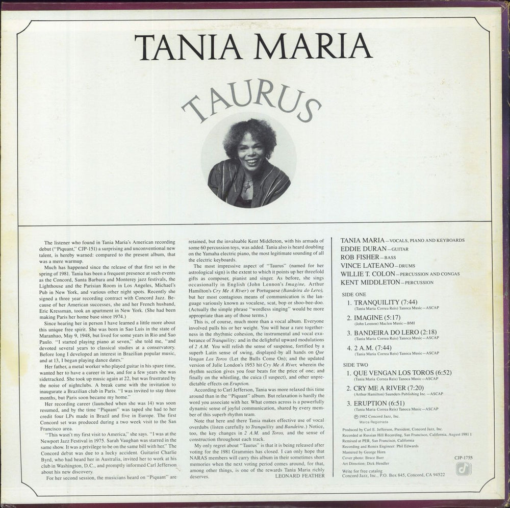 Tania Maria Taurus US vinyl LP album (LP record)