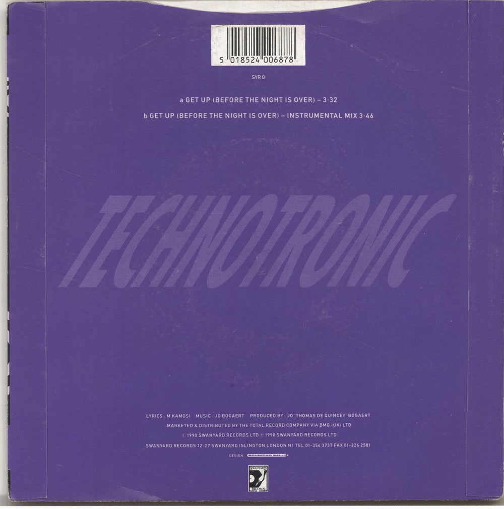 Technotronic Get Up (Before The Night Is Over) UK 7" vinyl single (7 inch record / 45) TEC07GE289433