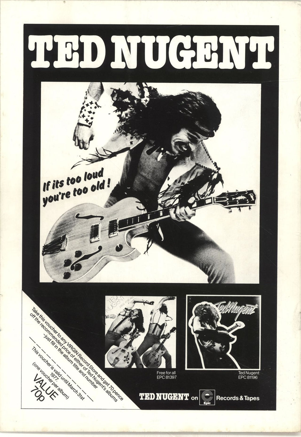 Ted Nugent European Tour '77 UK tour programme TEDTREU345679