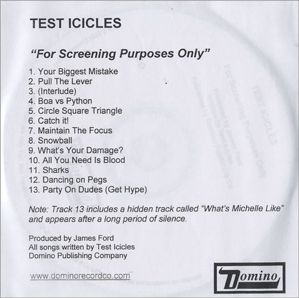 Test Icicles For Screening Purposes Only UK CD-R acetate CD-R ACETATE