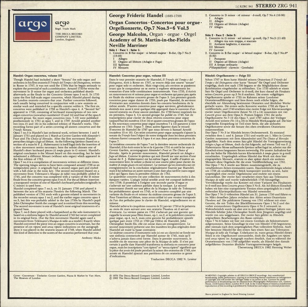 The Academy Of St. Martin-In-The-Fields Organ Concertos Volume 3 UK vinyl LP album (LP record)