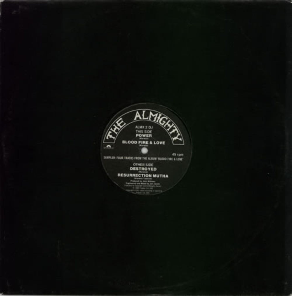 The Almighty Blood Fire & Love Sampler UK Promo 12" vinyl single (12 inch record / Maxi-single) ALMX2DJ