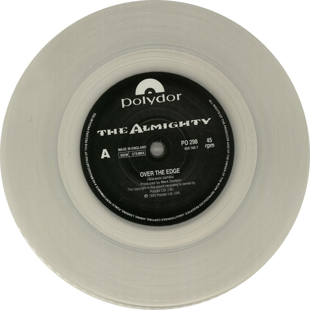 The Almighty Over The Edge - Clear Vinyl UK 7" vinyl single (7 inch record / 45) AMT07OV54525