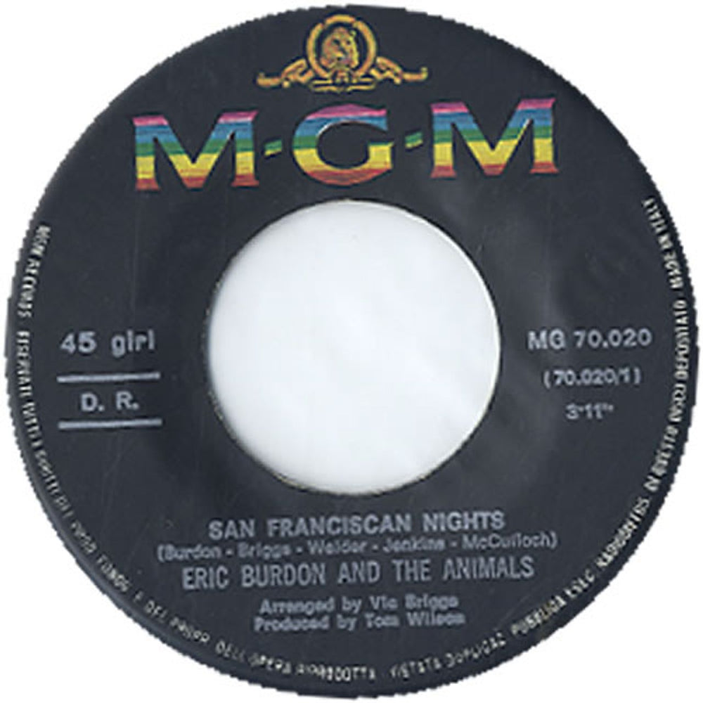 The Animals San Franciscan Nights Italian 7" vinyl single (7 inch record / 45) ANM07SA610345