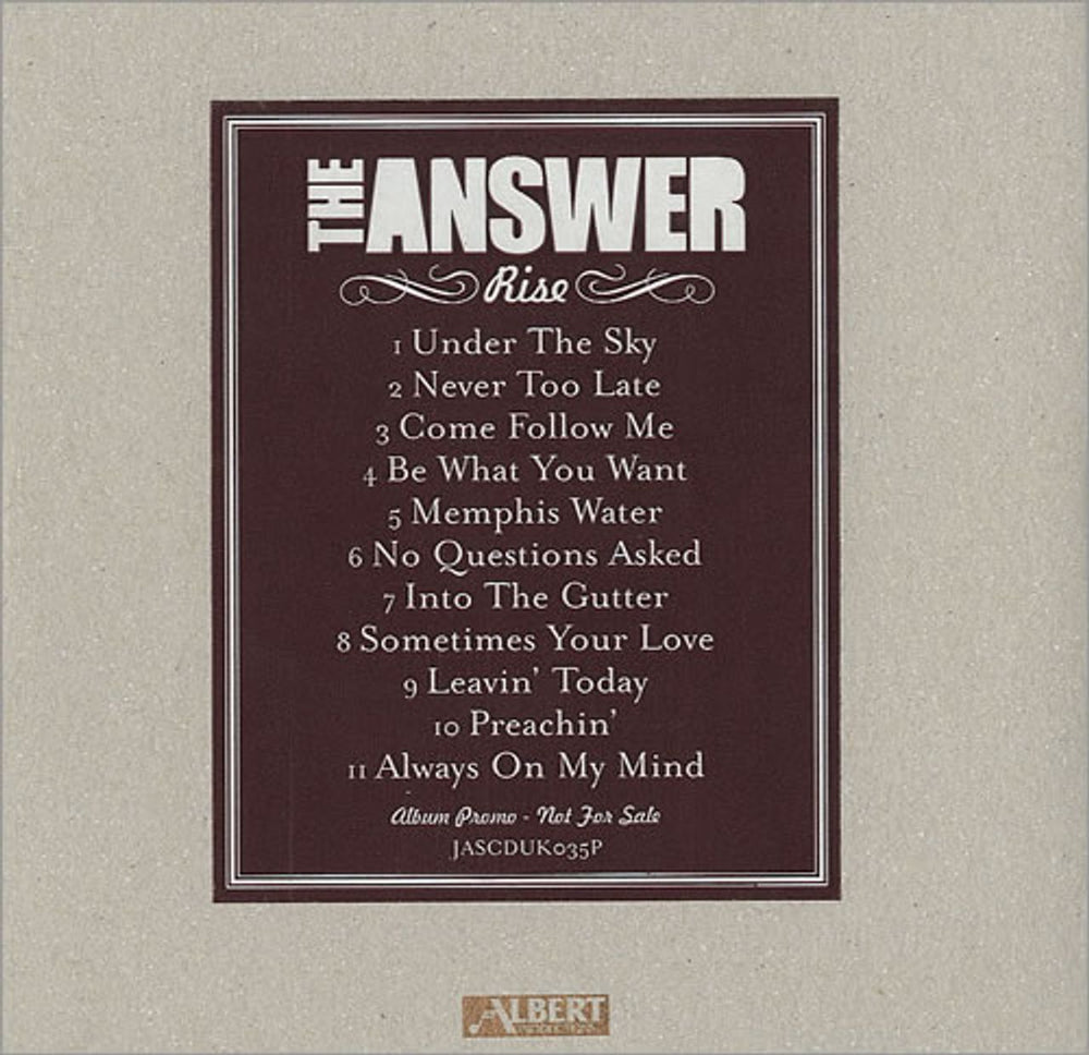 The Answer Rise UK Promo CD-R acetate CDR ACETATE