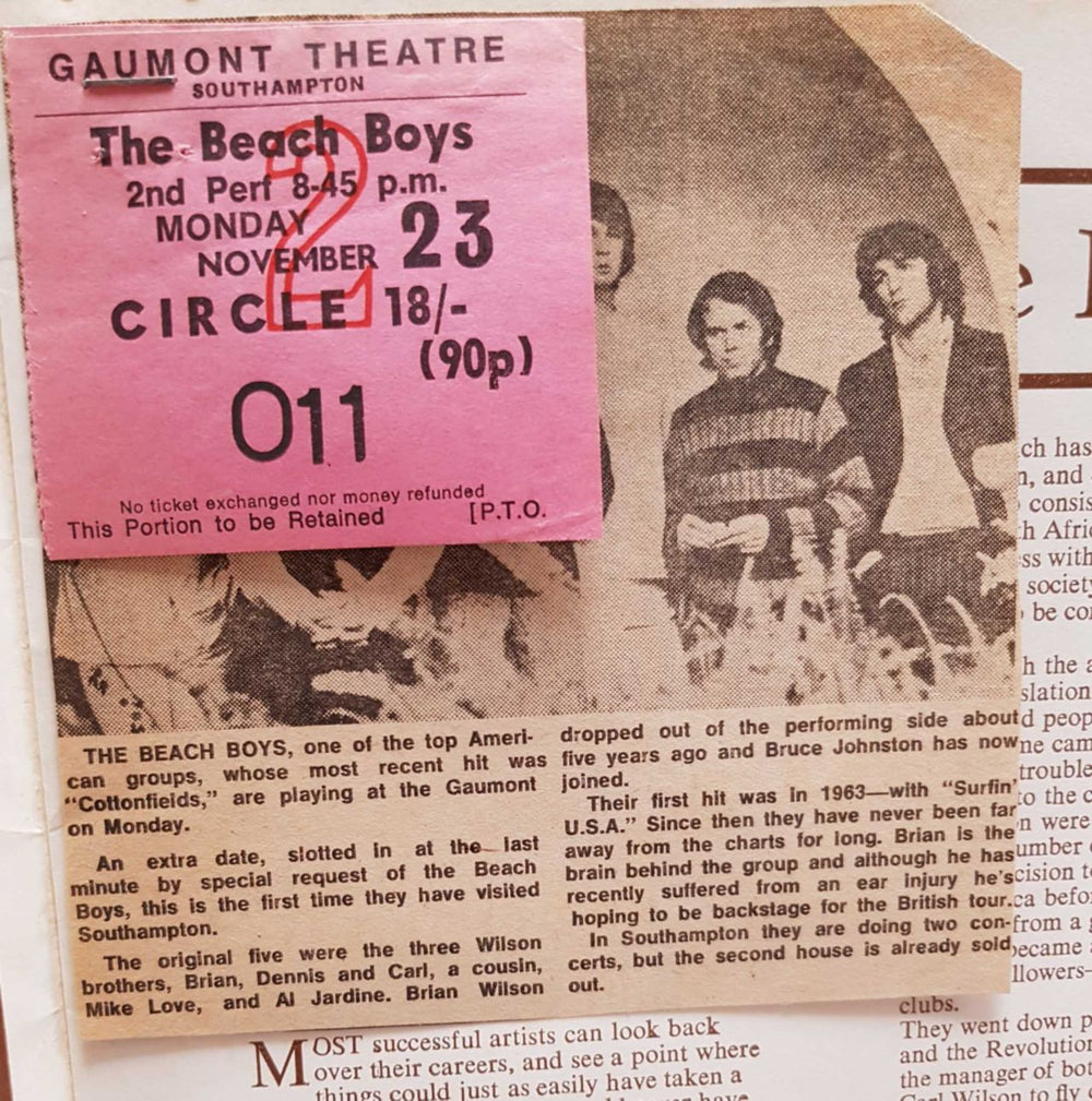 The Beach Boys Arthur Howes Presents The Beach Boys + Ticket Stub & Cutting UK tour programme BBOTRAR710184