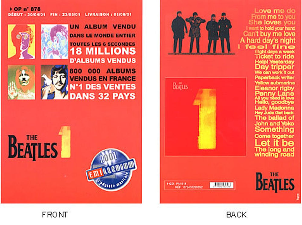 The Beatles 1 - 2001 EMI-llenium Promotion French Promo handbill PRESENTER CARD