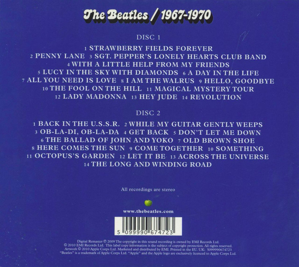 The Beatles 1967-1970 [The Blue Album] UK 2 CD album set (Double CD) 5099990674723