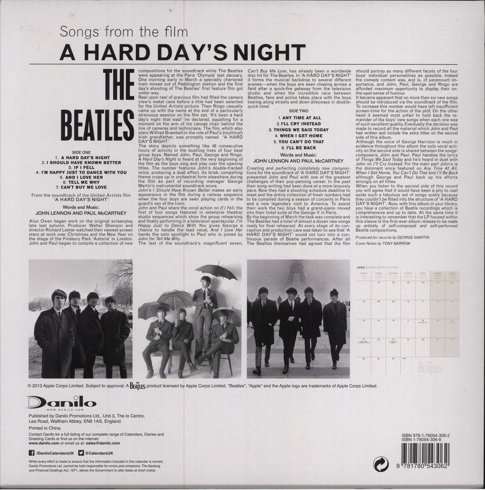 The Beatles A Hard Day's Night - Official Calendar 2014 UK calendar 9781780543062