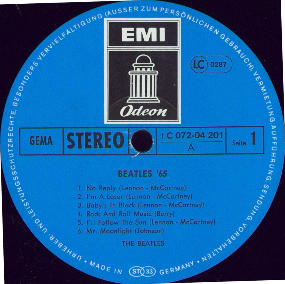 The Beatles Beatles '65 - Blue Label - EX German vinyl LP album (LP record) BTLLPBE772369