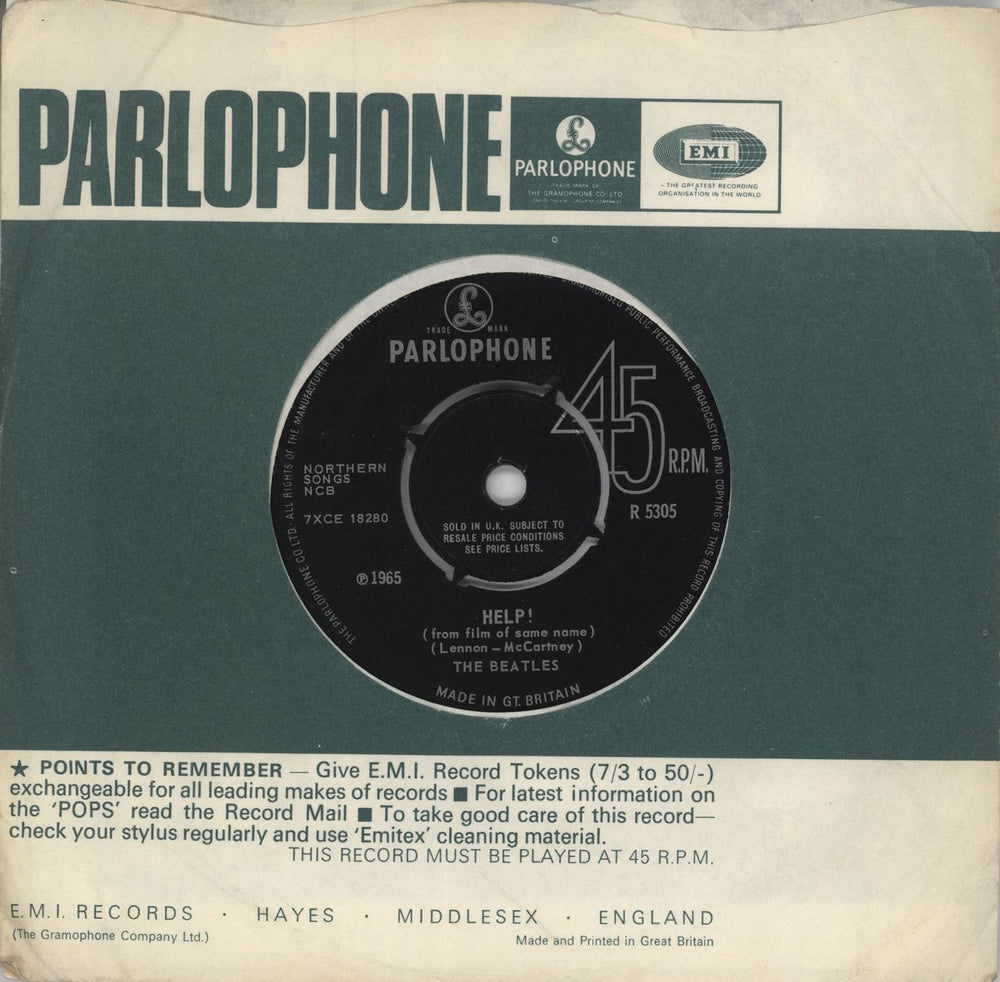 The Beatles Help! - 1st - EX UK 7" vinyl single (7 inch record / 45) R5305