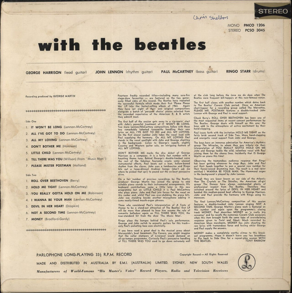 The Beatles With The Beatles - 1st - VG Australian vinyl LP album (LP record)