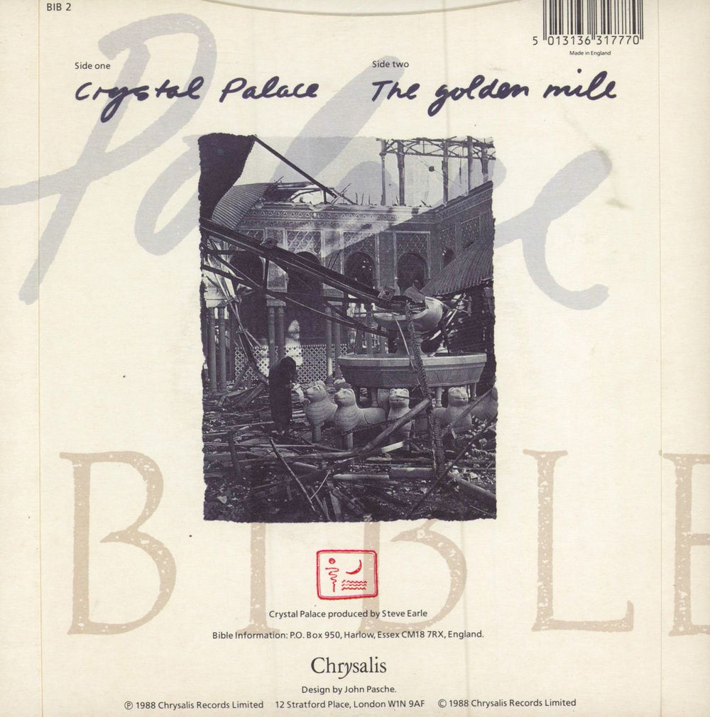 The Bible Crystal Palace UK 7" vinyl single (7 inch record / 45) 5013136317770