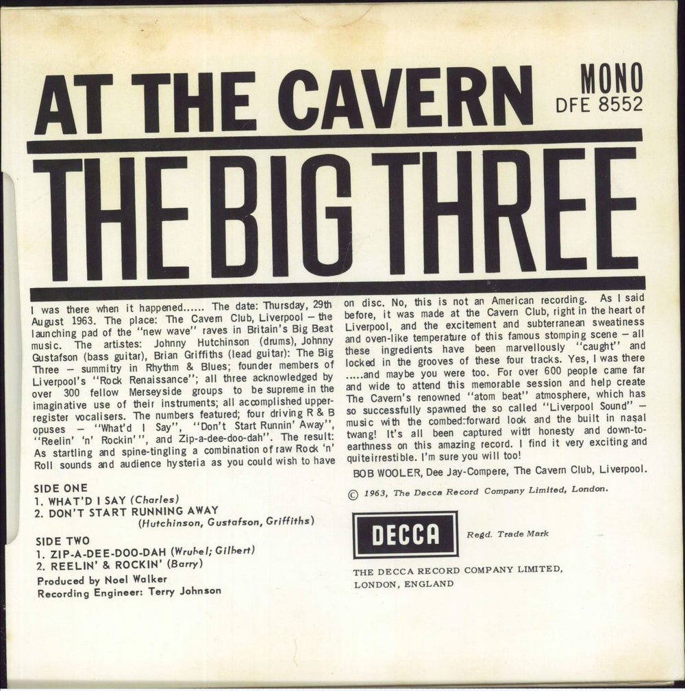 The Big Three At The Cavern EP - Solid UK 7" vinyl single (7 inch record / 45)