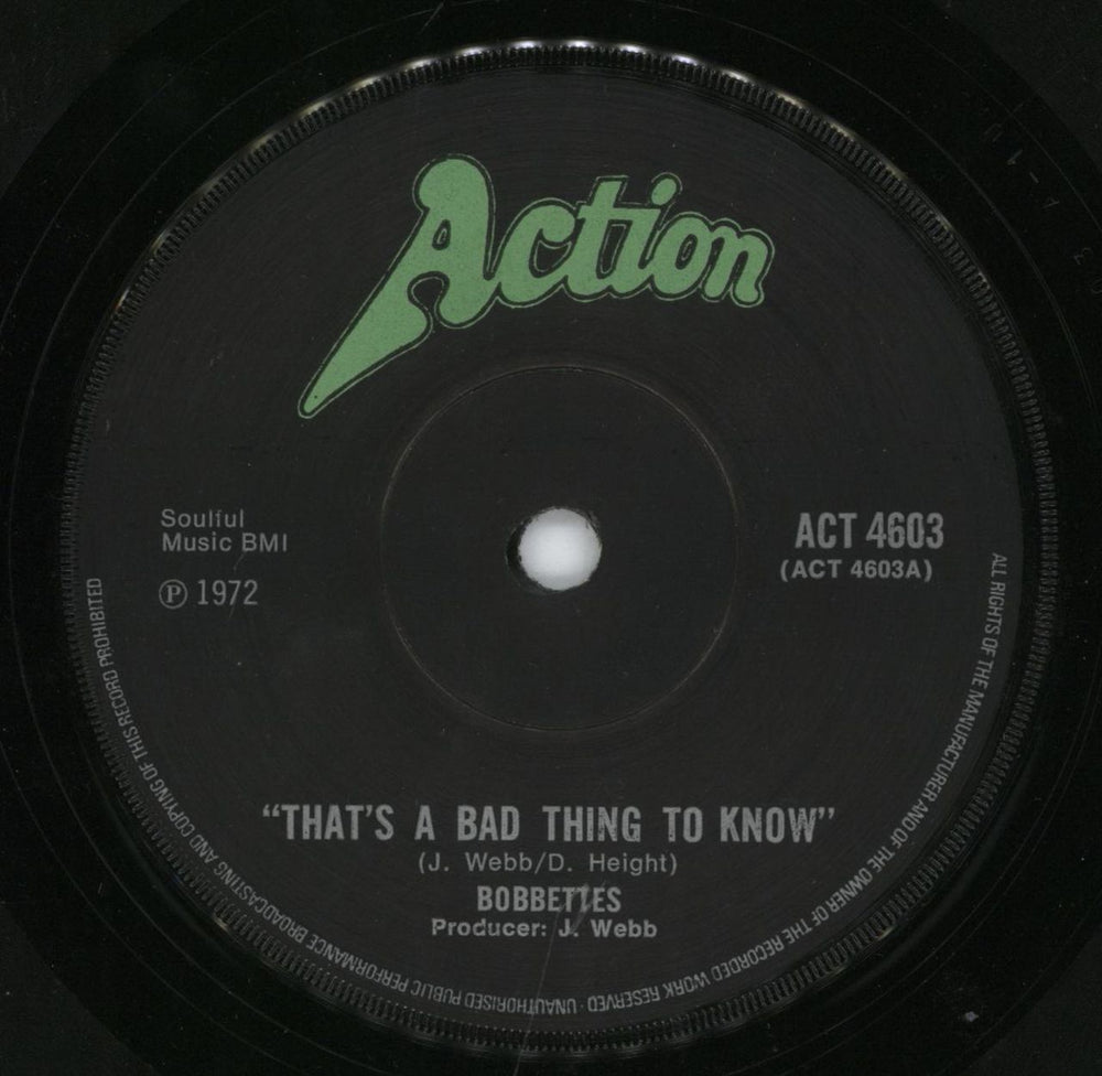 The Bobbettes That's A Bad Thing To Know UK 7" vinyl single (7 inch record / 45) ACT4603