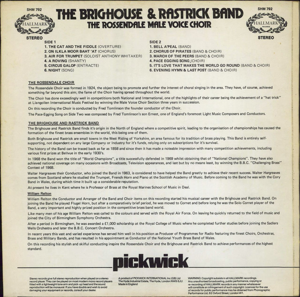 The Brighouse & Rastrick Brass Band The Brighouse & Rastrick Brass Band And The Rossendale Male Voice Choir UK vinyl LP album (LP record)