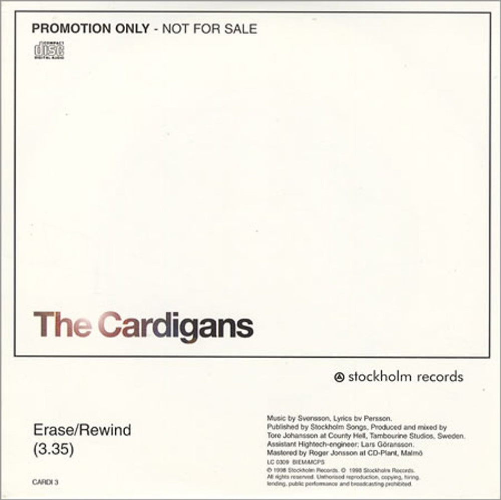 The Cardigans Erase/rewind - Minimax UK Promo CD single (CD5 / 5") CARDI3