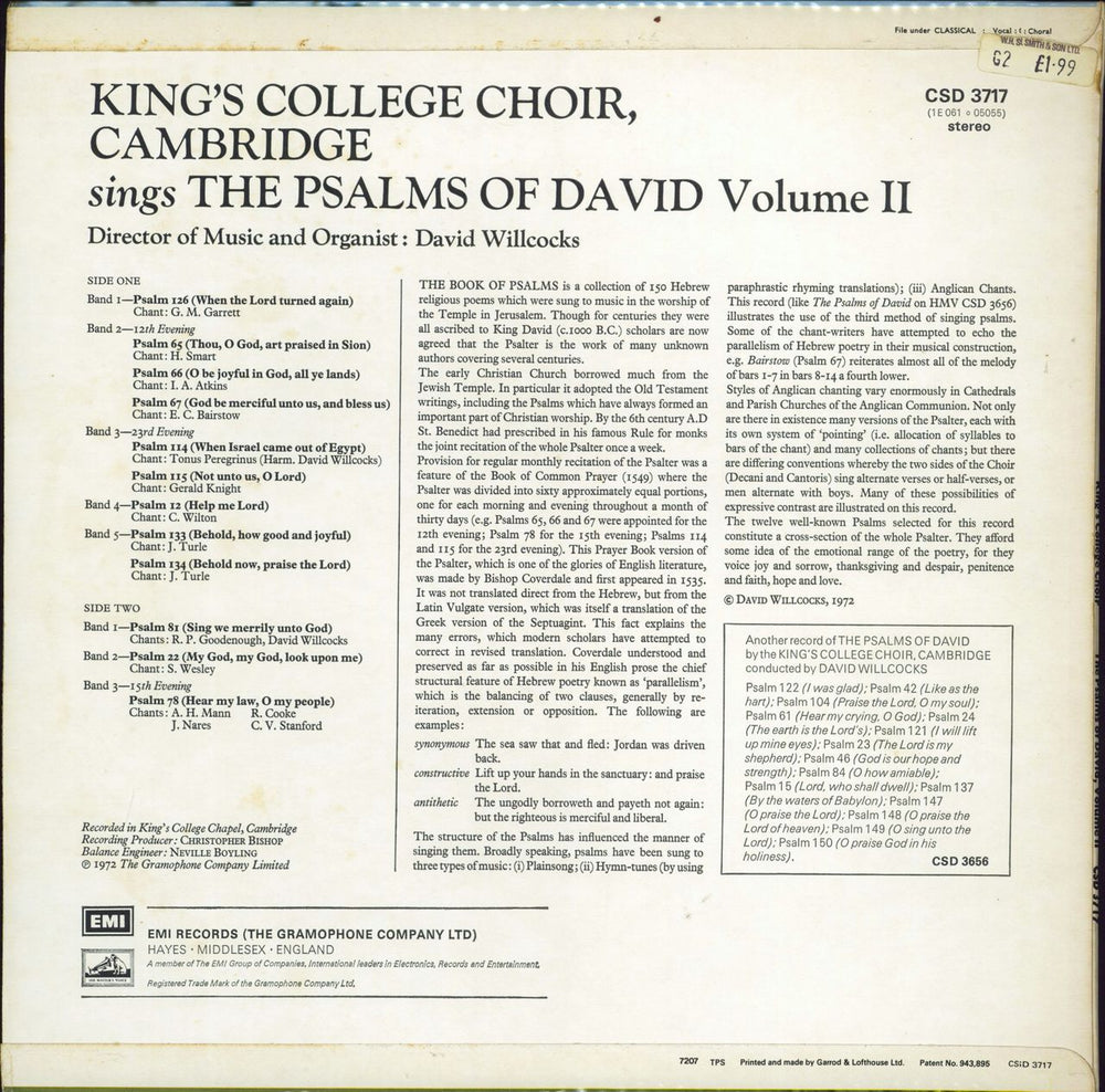 The Choir Of King's College, Cambridge The Psalms Of David Volume II UK vinyl LP album (LP record)