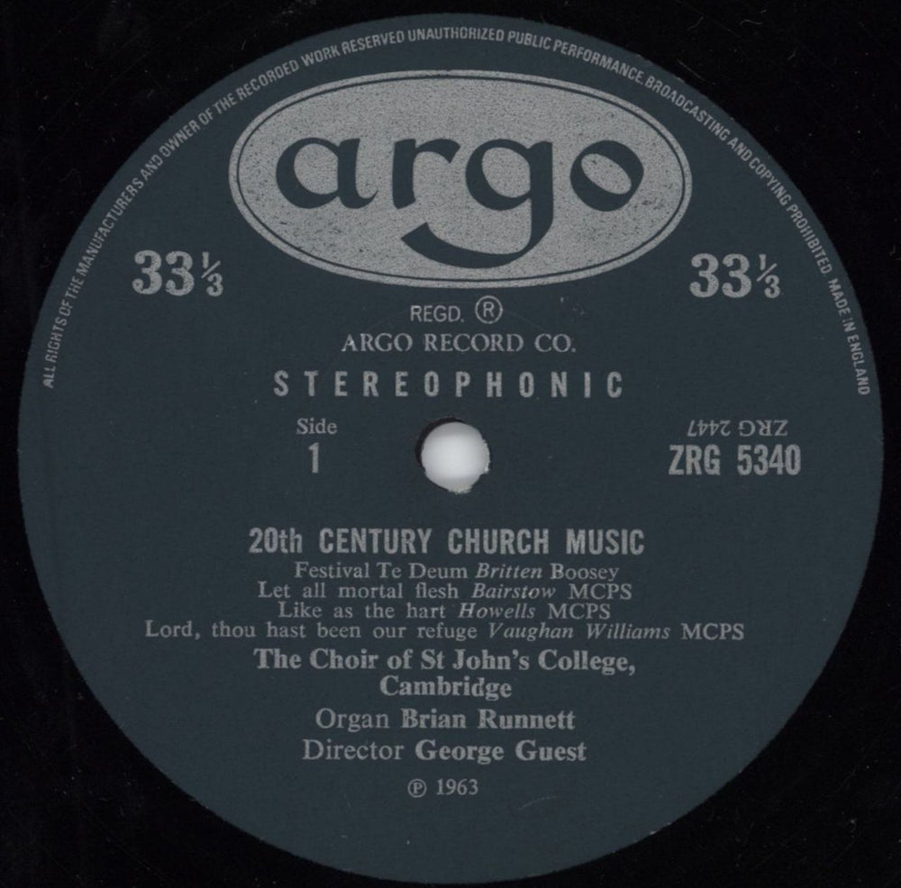 The Choir Of St. John's College, Cambridge Twentieth Century Church Music UK vinyl LP album (LP record)