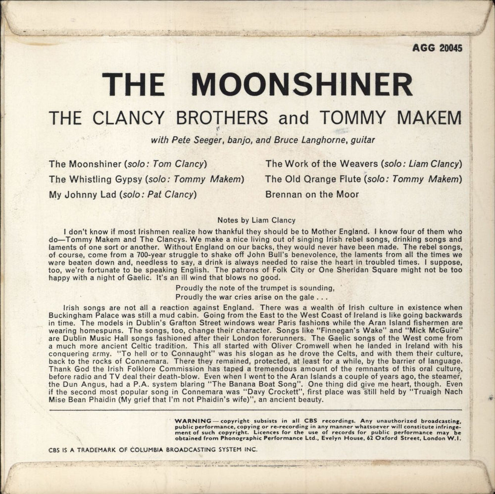 The Clancy Brothers & Tommy Makem The Moonshiner Irish 7" vinyl single (7 inch record / 45)