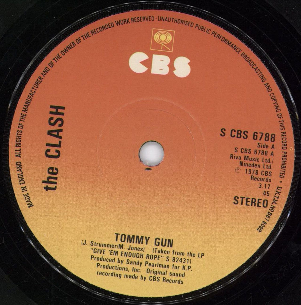 The Clash Tommy Gun - 'Taken From' Label UK 7" vinyl single (7 inch record / 45) CSH07TO779398