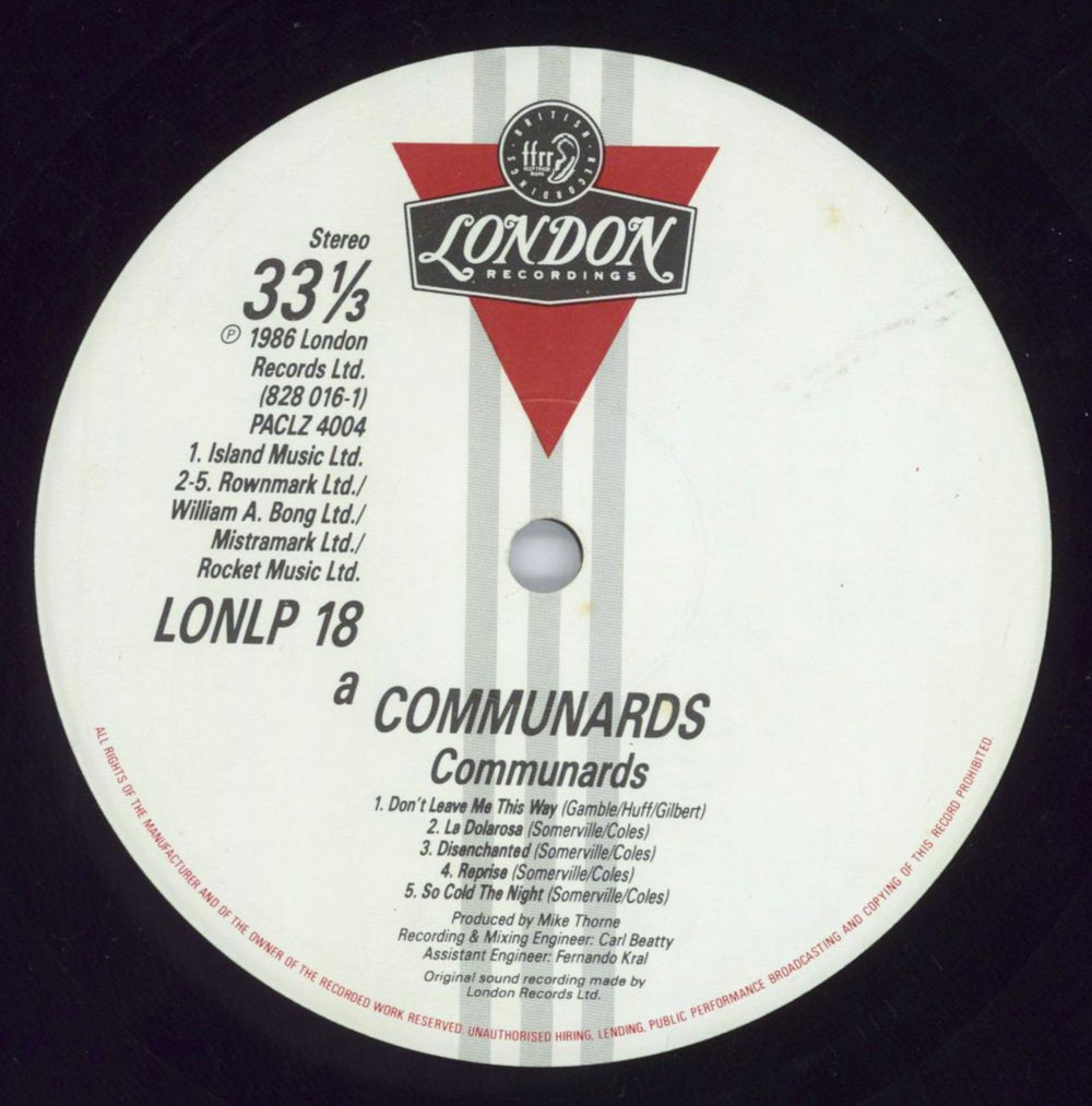 The Communards Communards - Rectangle hypesticker UK vinyl LP album (LP record) COMLPCO819407