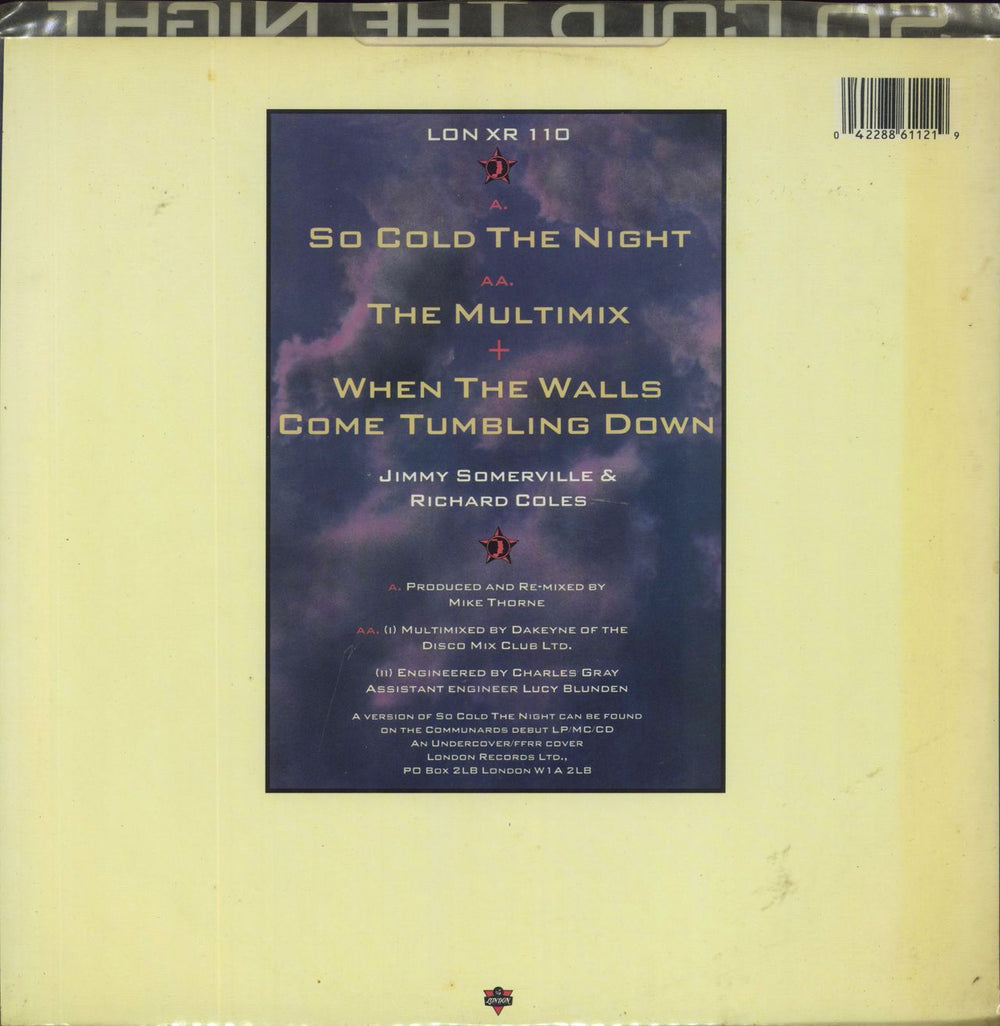 The Communards So Cold The Night (Remix) + PVC Outer UK 12" vinyl single (12 inch record / Maxi-single) 042288611219