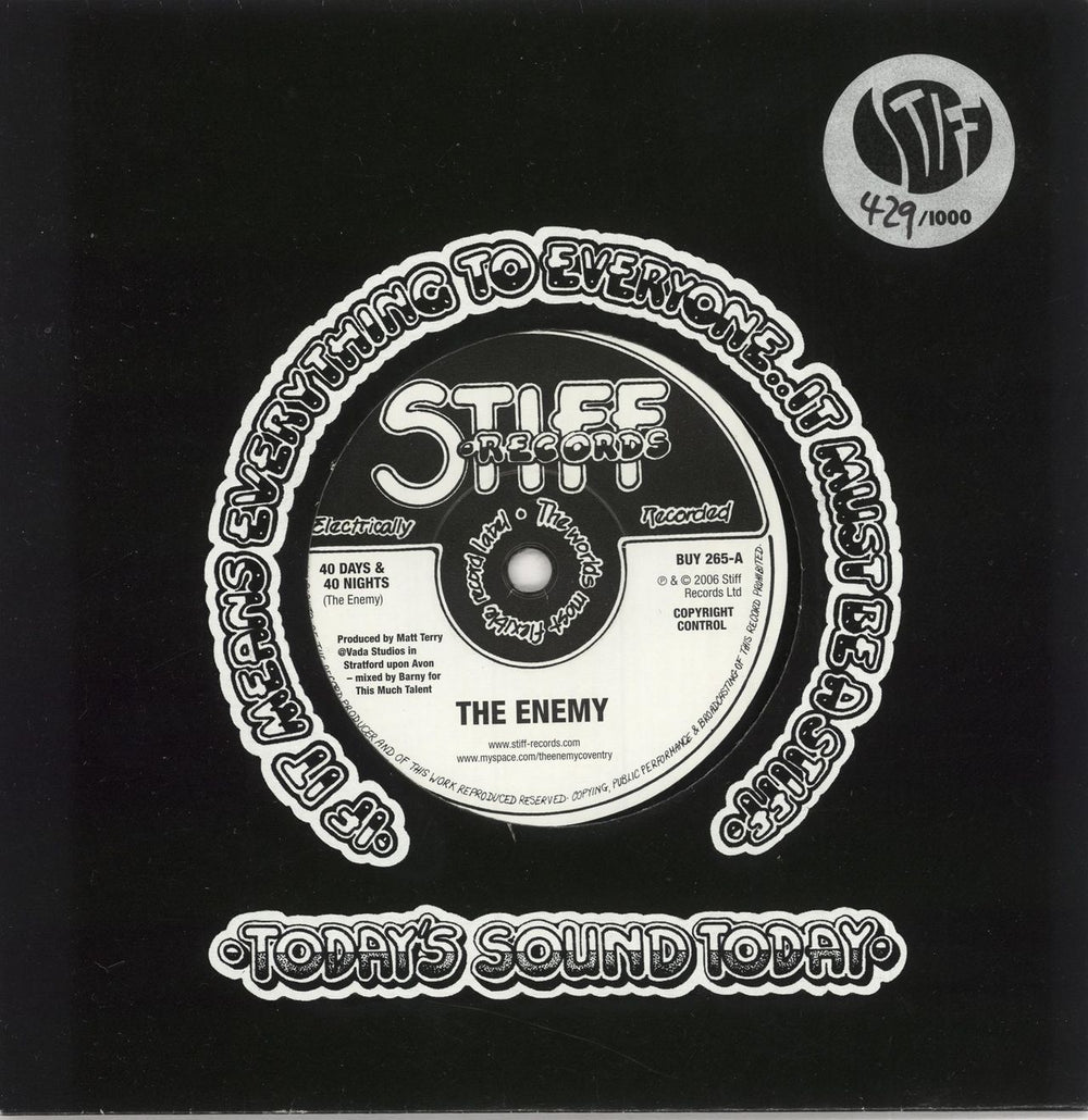 The Enemy 40 Days & 40 Nights / Dancin' All Night + Sticker UK 7" vinyl single (7 inch record / 45) BUY265