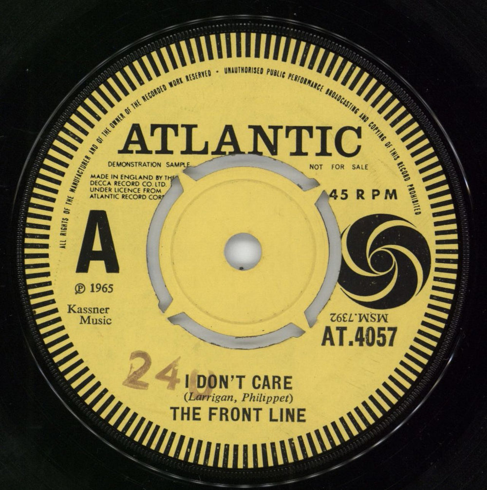 The Front Line I Don't Care - A Label UK 7" vinyl single (7 inch record / 45) AT4057