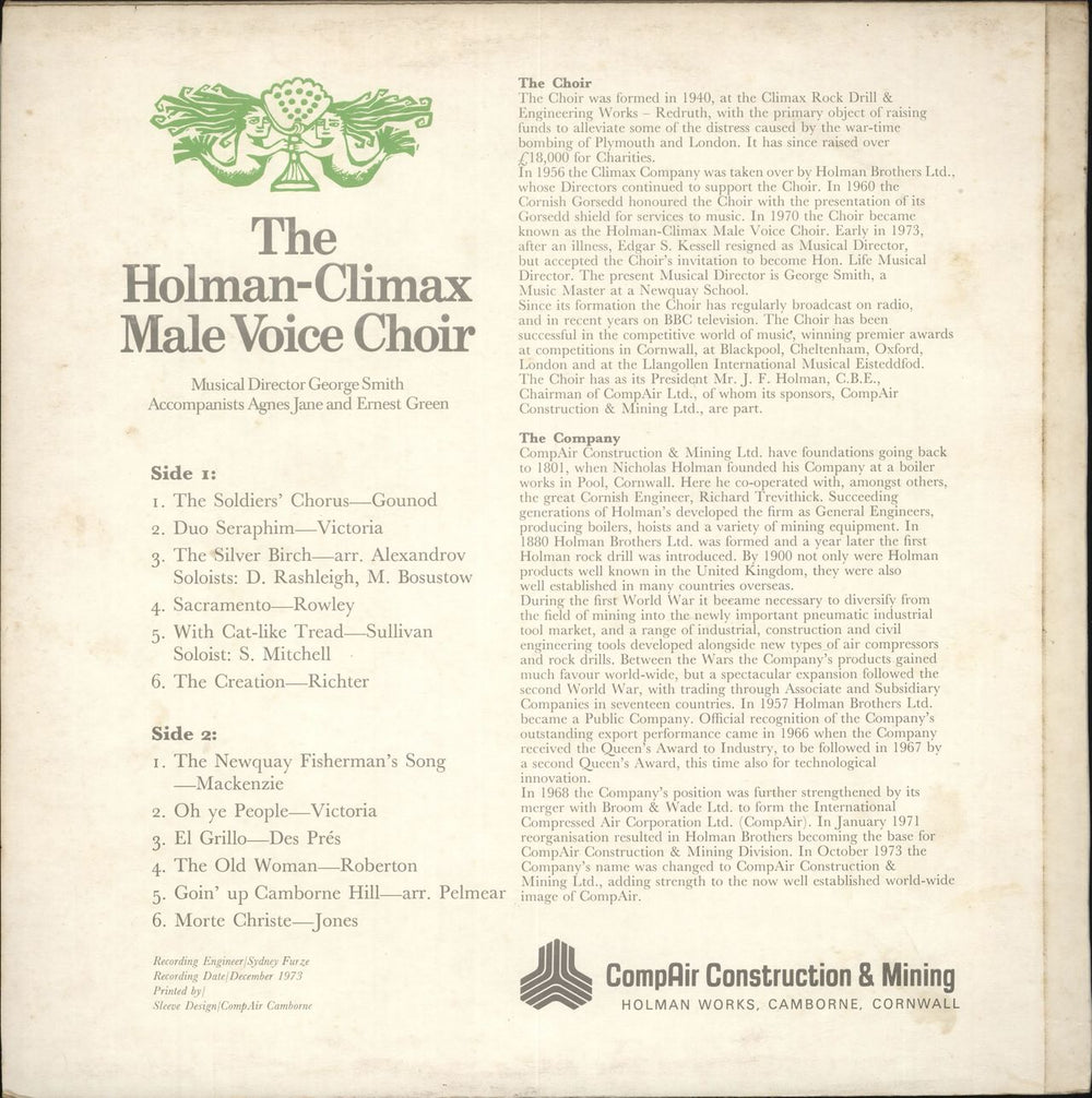 The Holman-Climax Male Voice Choir The Holman-Climax Male Voice Choir UK vinyl LP album (LP record)