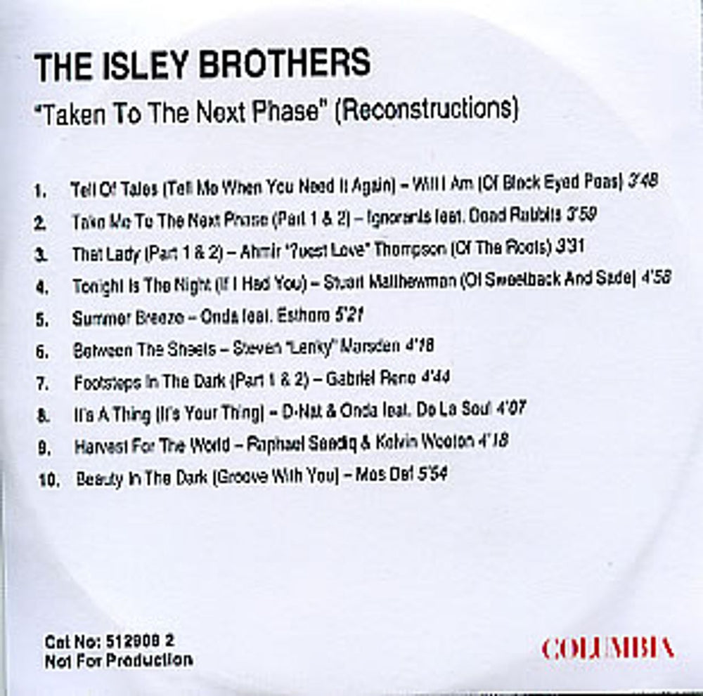 The Isley Brothers Taken To The Next Phase UK Promo CD-R acetate CD-R ACETATE