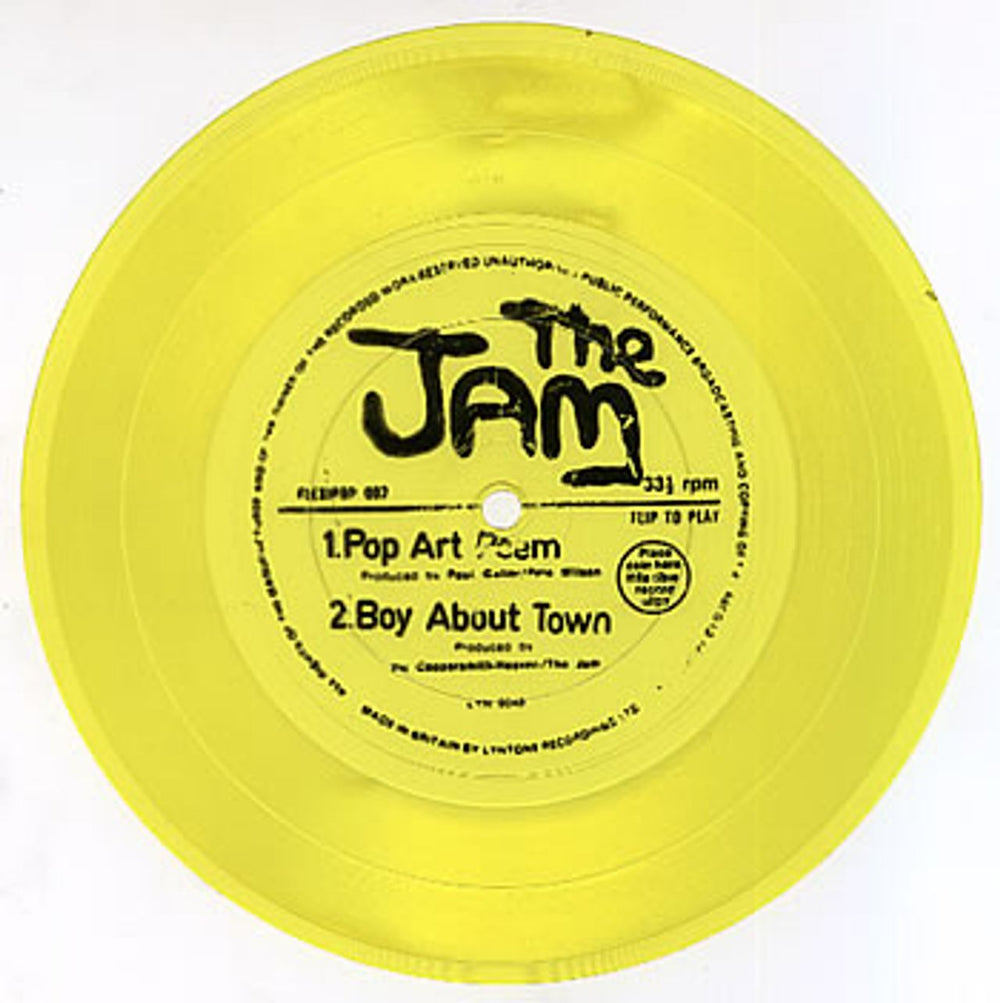 The Jam Pop Art Poem - Yellow Flexi UK Promo 7" vinyl single (7 inch record / 45) FLEXIPOP002