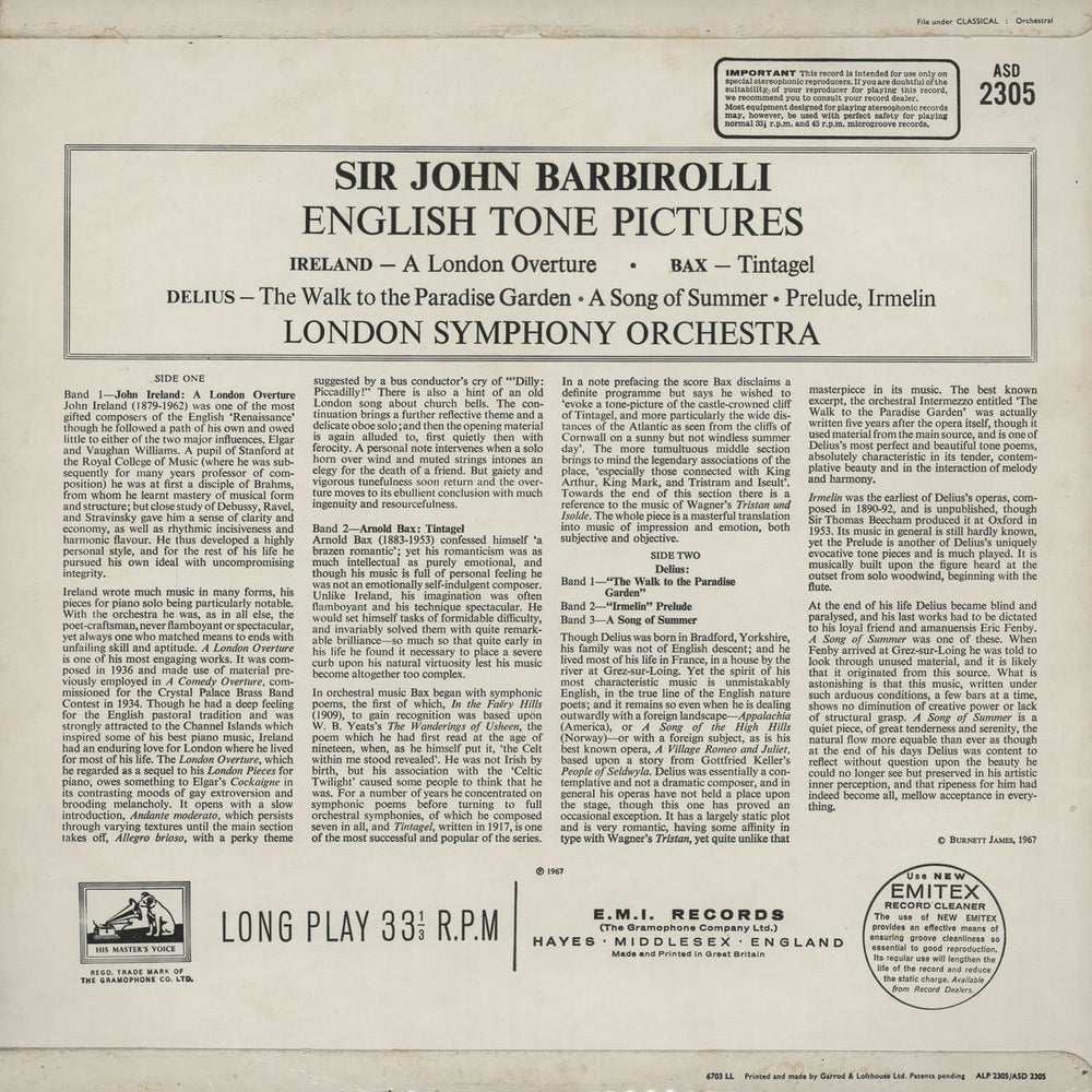 The London Symphony Orchestra English Tone Pictures UK vinyl LP album (LP record)